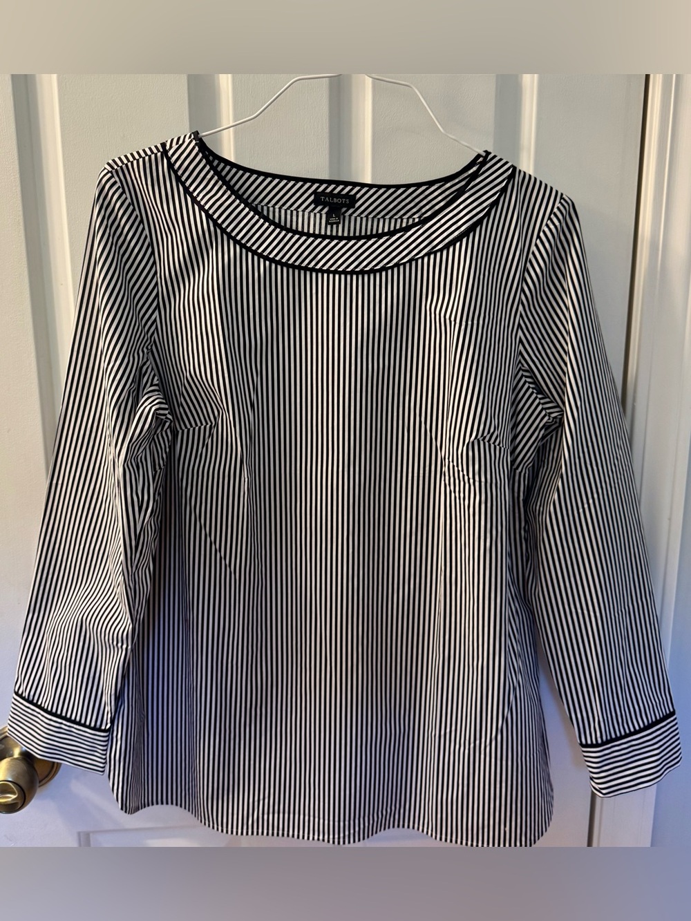 NWT Talbots  & White Vertical Stripe Long Sleeve Blouse